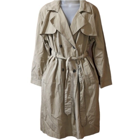 Popsugar Tan Belted Double-Breasted Trench Coat Large Classic Outerwear - Picture 1 of 16